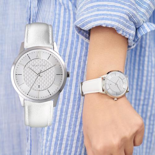 RELAX TIME 石英款 立體格紋 時尚女錶-白 (RT-118-1L) 36mm  