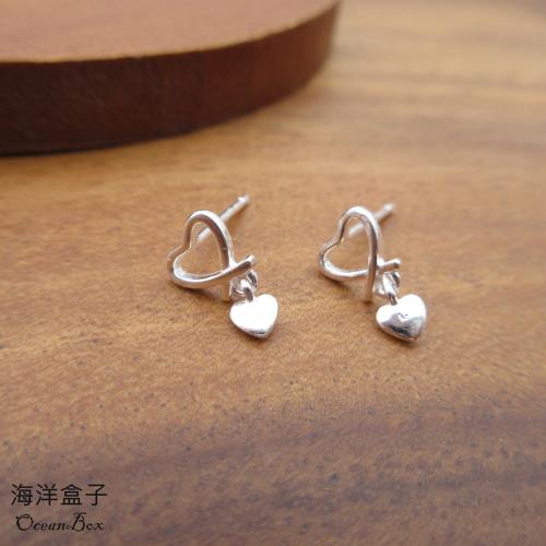 【海洋盒子】輕盈小巧甜美鏤空桃心S990純銀耳環.貼耳耳環
