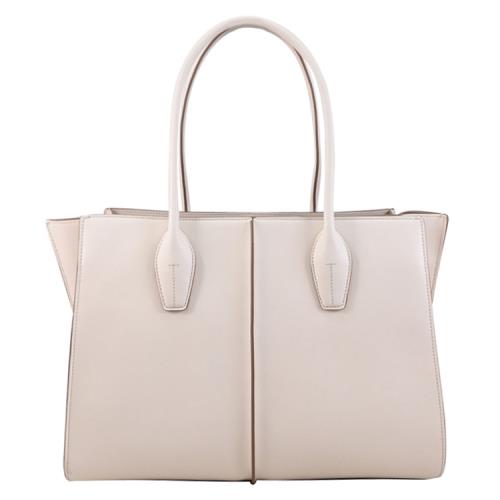 TODS Holly 簡約小牛皮雙層設計手提單肩大托特包.白