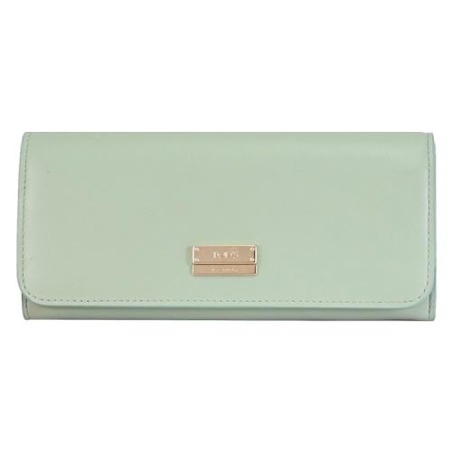 TODS 金屬LOGO質感滑面牛皮翻蓋釦式發財長夾.淺綠