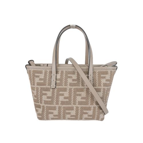 FENDI Roll FF Logo 牛仔緹花迷你手提/斜背二用包(鴿灰色)