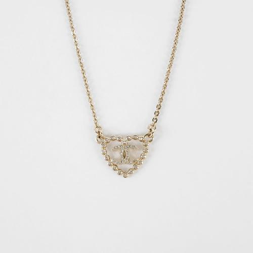 CHANEL CC Logo 水鑽愛心造型項鍊(金色/銀色)