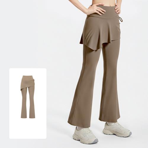 【ALLK 歐楷】促銷 喇叭假兩件韻律瑜珈服長褲 4色(尺寸L-2XL/中大尺碼/運動/健身)