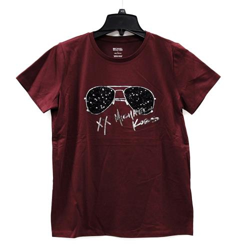 MICHAEL KORS 酒紅色亮片眼鏡短袖上衣