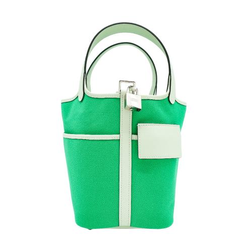 Hermes Picotin 18 帆布牛皮銀釦手提包(漫畫綠/氣泡綠)