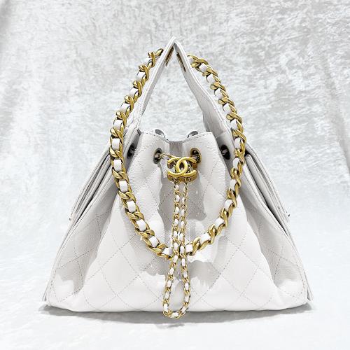 CHANEL香奈兒 Chanel 25 Hobo bag (白/金) (粒面/金白雙色鏈帶)