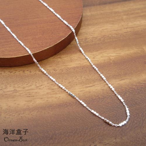 【海洋盒子】40+5cm。閃亮刻痕短竹節雙鍊設計925純銀項鍊.單鍊子.可單戴或加吊墜.女用短鍊