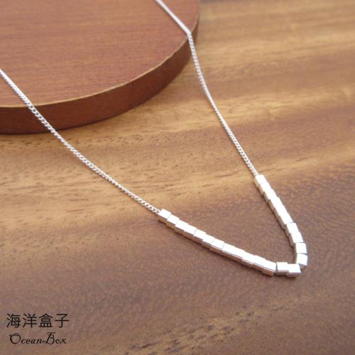 【海洋盒子】清冷高級立體幾何小方塊S925純銀項鍊.女用項鍊