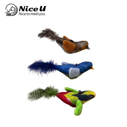 【NiceU 毛樂趣】可掛式彈性逗貓發聲玩具-仿真小鳥三兄弟