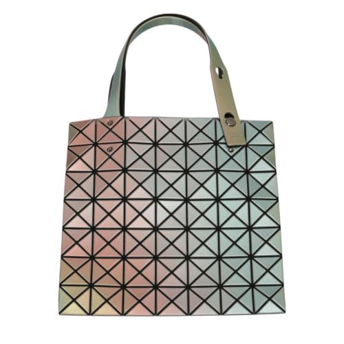 ISSEY MIYAKE 三宅一生-幾何方格皮質7x7手提包(炫光粉)霧面