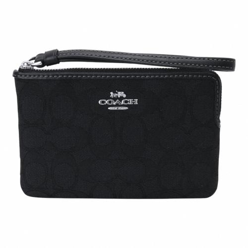 COACH-金屬銀馬車滿版緹花織布 L型拉鍊手拿包(黑)