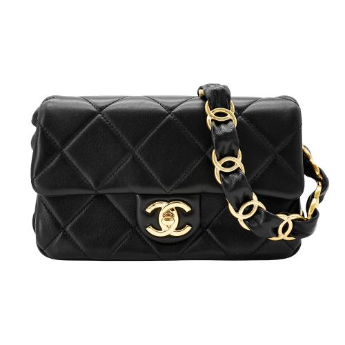 Chanel 展示品 菱格羊皮金雙C翻蓋肩背包(AS5174-黑)