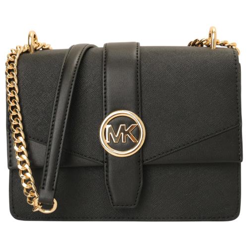 MICHAEL KORS-金牌MK 防刮皮革磁釦斜背包(黑)小款