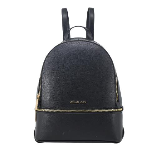 Michael Kors 皮革前拉鍊雙層後背包(大/黑)