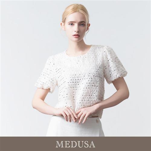 現貨【MEDUSA 曼度莎】亮片羽紗氣質短袖上衣（M-XL）｜女短袖上衣 小禮服 氣質上衣