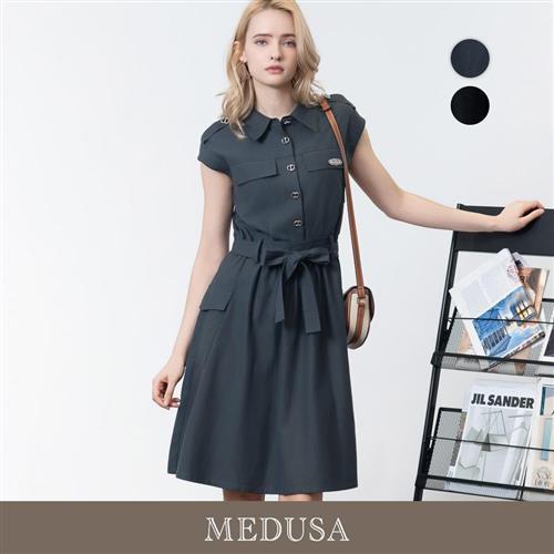 現貨【MEDUSA 曼度莎】軍風肩袢綁帶休閒洋裝 - 2色（M-XL）｜休閒短洋裝 風衣洋裝 短洋裝