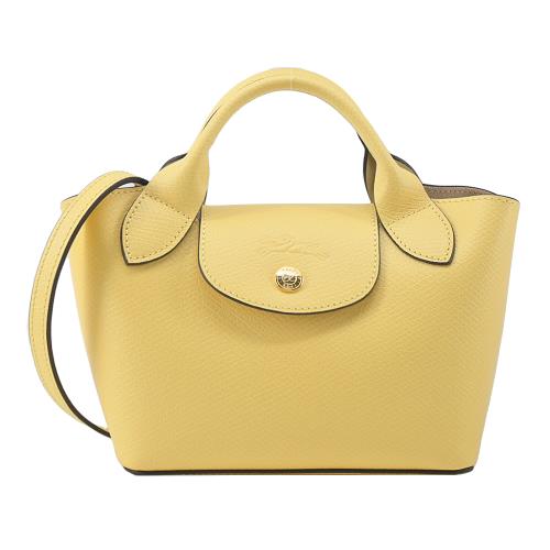 LONGCHAMP ÉPURE系列牛皮壓印手提/斜背兩用包(迷你/小雞黃)