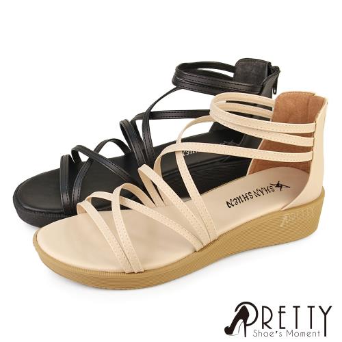 Pretty 女 涼鞋 羅馬 厚底 細帶 後拉鍊 小坡跟 台灣製BA-27625
