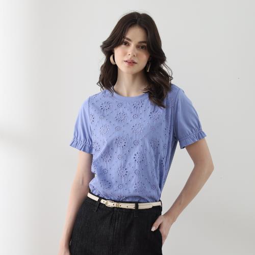 HsinGo 艾莉特沁涼雕花刺繡柔棉精品上衣