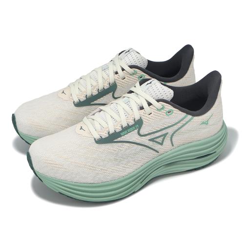 Mizuno 慢跑鞋 Wave Rider 29 超寬楦 男鞋 米 綠 波浪片 運動鞋 美津濃 J1GC2504-09