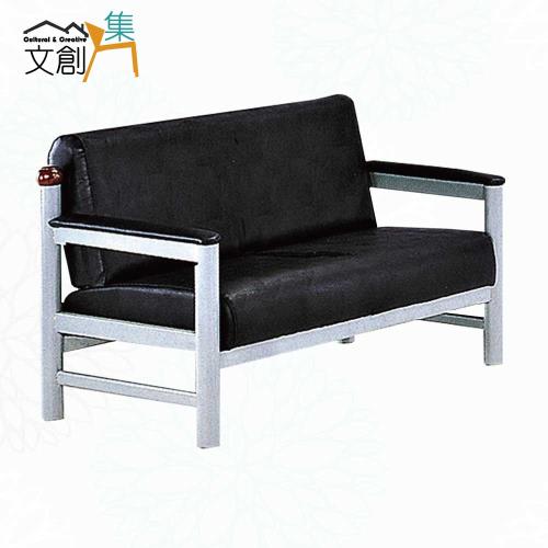 文創集 蘿法黑透氣皮革二人座沙發椅