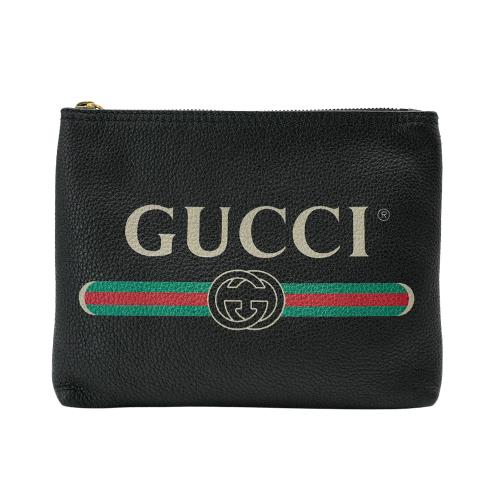 二手品 Gucci Print 小牛皮手拿包-小(495665-黑)