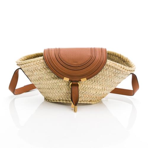 Chloe Marcie 經典馬鞍牛皮草編斜背包(小型/棕)