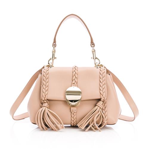 Chloe  Penelope 荔紋牛皮編織流蘇飾邊手提/斜背包(淡粉色)