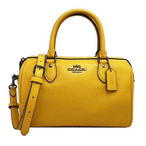 【COACH】素面牛皮手提斜背兩用波士頓包(果黃)