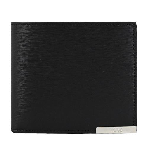 TODS 金屬LOGO質感水波紋小牛皮對開式零錢短夾.黑