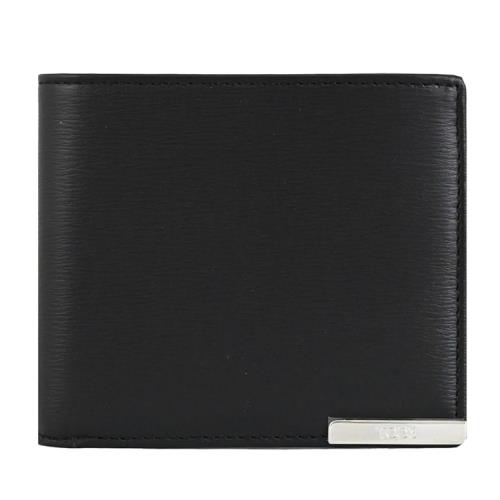 TODS 金屬LOGO質感水波紋小牛皮對開八卡短夾.黑