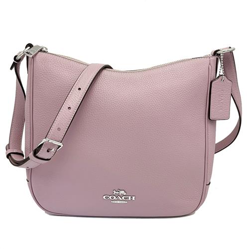 【COACH】素面牛皮馬鞍斜背包(粉紫)