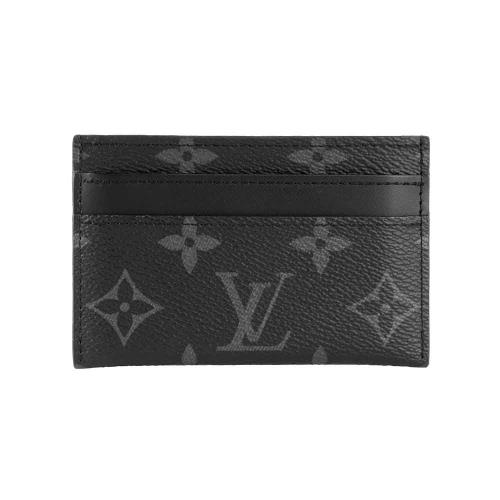 二手商品9.5成新_LV Double Monogram 塗層帆布及牛皮4卡名片夾/卡片夾(黑灰色)