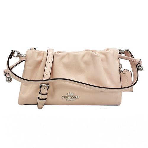 【COACH】FAYE霧面牛皮皺褶雲朵肩背斜背兩用拉繩包(裸光粉)