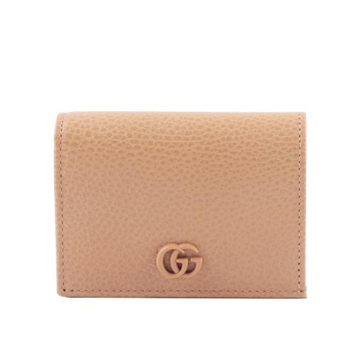 GUCCI GG MARMONT 新款荔枝皮革卡片小短夾(玫瑰粉)