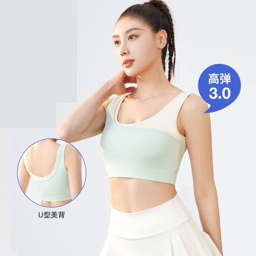 【ALLK 歐楷】促銷 胸墊配色韻律瑜珈服上衣 4色(尺寸L-2XL/中大尺碼/運動/健身)