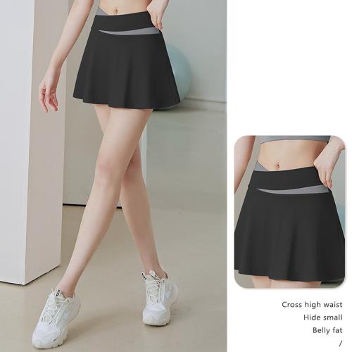 【ALLK 歐楷】促銷 假兩件配色韻律瑜珈裙 4色(尺寸L-2XL/中大尺碼/運動/健身)