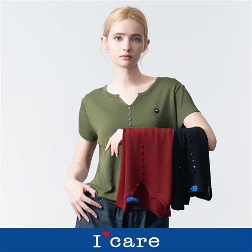 現貨【ICare 依卡】休閒微開領針織衫 - 3色（F）｜女針織上衣 休閒上衣 短袖針織