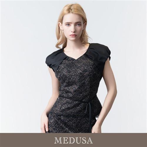 現貨【MEDUSA 曼度莎】夜語金絲緹花泡泡袖蕾絲上衣（M-XL）｜女上衣 宴會禮服 蕾絲緹花
