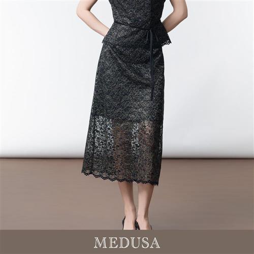 現貨【MEDUSA 曼度莎】夜語金絲緹花優雅蕾絲長裙（M-XL）｜女長裙 約會穿搭 宴會禮服