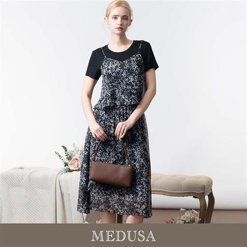 現貨【MEDUSA 曼度莎】假兩件式碎花雪紡吊帶洋裝（M-XL）｜夏季洋裝 雪紡洋裝 吊帶洋裝