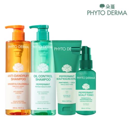 PHYTO DERMA 朵蔓 草本頭皮淨化系列 2入組(控油薄荷洗髮精/去屑生薑洗髮精/淨化噴霧/磨砂淨化霜)