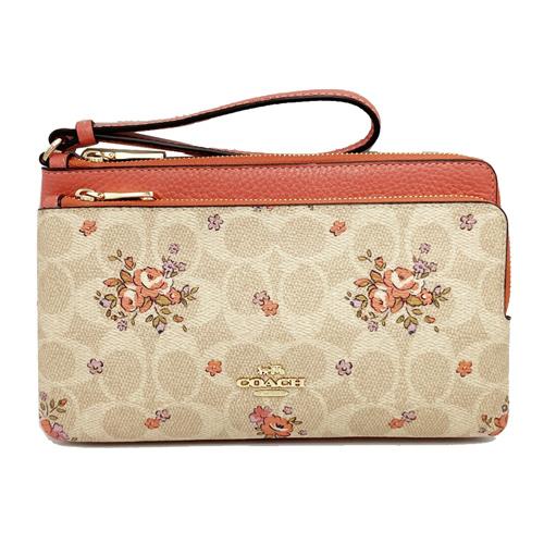 【COACH】C LOGO長夾式雙層大手拿包/零錢包(甜橘玫瑰)