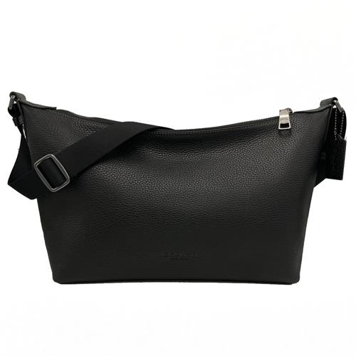 【COACH】素面牛皮男中性款船型斜背包(黑)