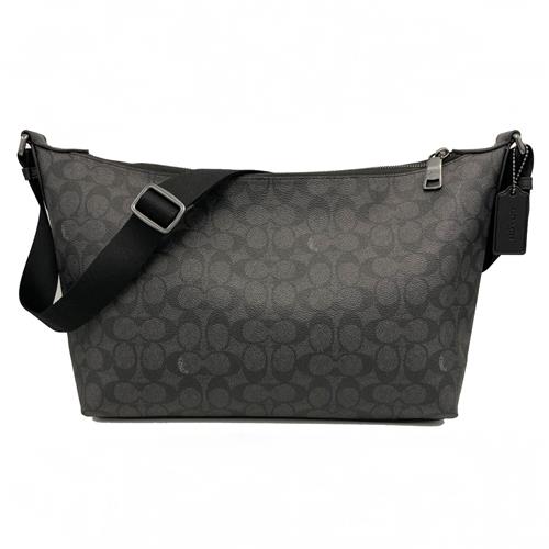 【COACH】C LOGO男中性款船型斜背包(黑灰)