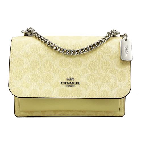 【COACH】KLARE鏈帶手提斜背兩用風琴方包(月光石黃)