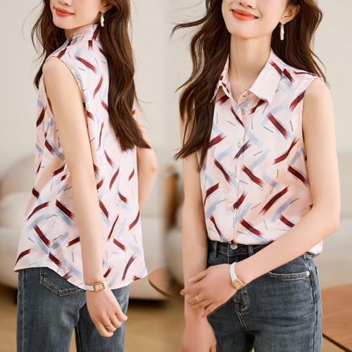  AKARA 類職場穿搭冰絲雪紡紅椒無袖背心上衣(流行專業/ 涼感冰絲 /雪紡緞面 /清新朝氣 /中大尺碼)