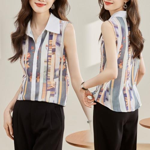  AKARA 類職場穿搭冰絲雪紡底片無袖背心上衣(流行專業/ 涼感冰絲 /雪紡緞面 /清新朝氣 /中大尺碼)