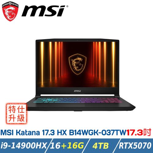 【特仕升級】MSI Katana 17 HX B14WGK-037TW 17.3吋 (i9-14900HX/16+16G/4T/RTX5070