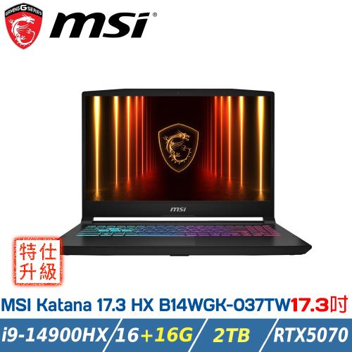 【特仕升級】MSI Katana 17 HX B14WGK-037TW 17.3吋 (i9-14900HX/16+16G/2T/RTX5070